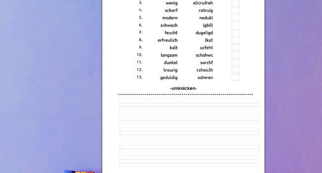 Adjektive einprägen 2.Klasse