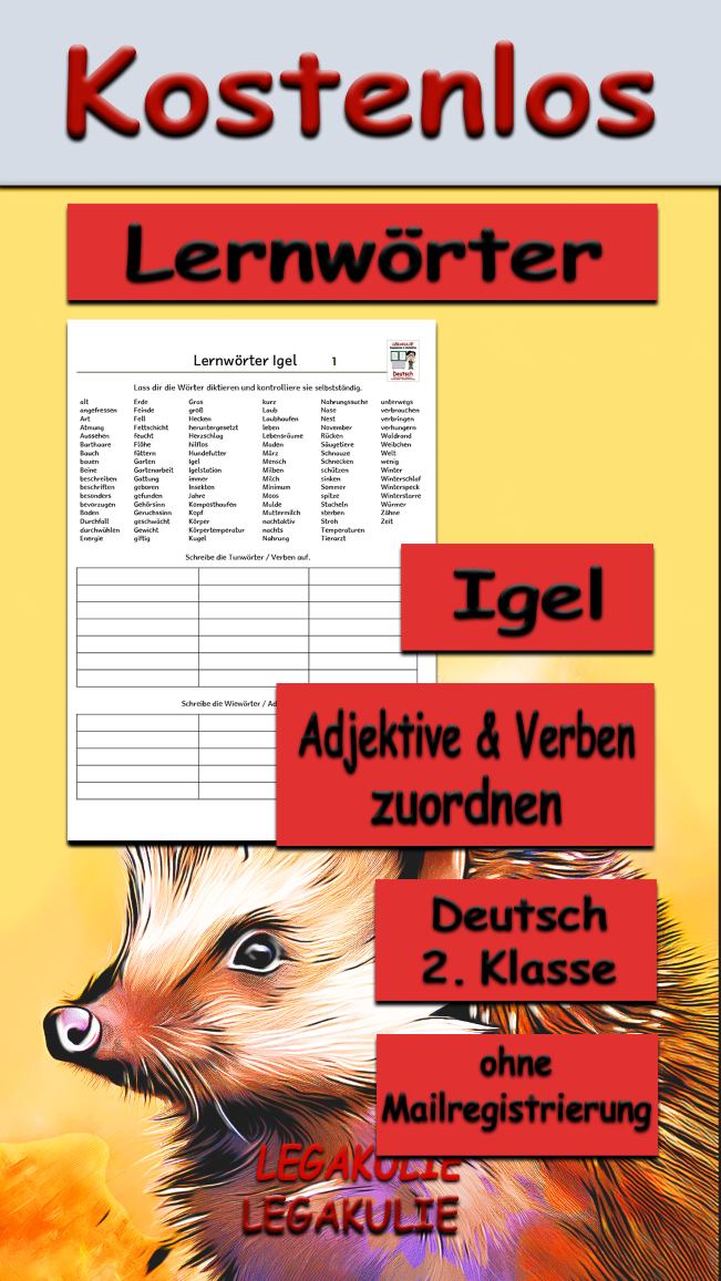 Arbeitsblatt Lernwörter Igel - Kostenloses Unterrichtsmaterial von Legakulie.info