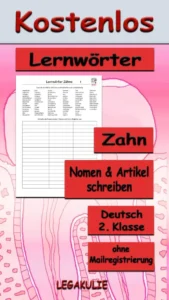 Lernwörter Zähne - Kostenloses Unterrichtsmaterial von Legakulie.info