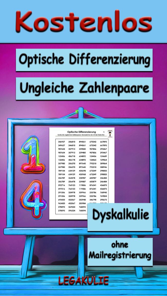 Kostenloses Unterrichtsmaterial Ungleiche Zahlenpaare - Optische Differenzierung für Dyskalkulie