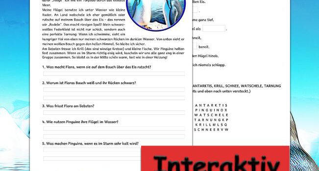 Textverständnis Pinguin Arbeitsblatt Textverständnis Pinguin - Kostenloses Unterrichtsmaterial von Legakulie.info