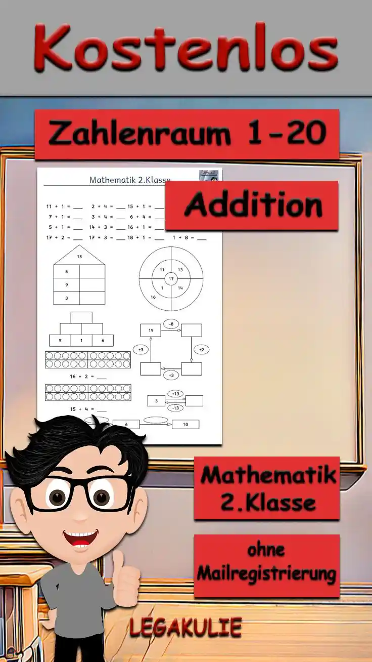 Arbeitsblatt Addition Zahlenraum 20 - Kostenloses Unterrichtsmaterial von Legakulie.info