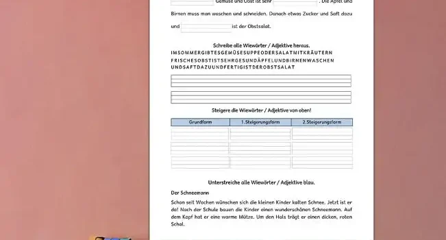 Arbeitsblatt Adjektive Training 2.Klasse - Kostenloses Unterrichtsmaterial von Legakulie.info