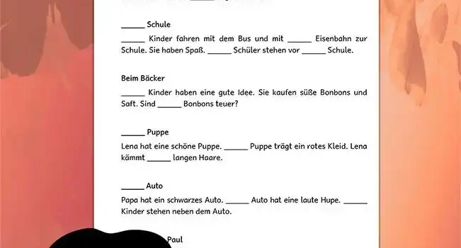 Arbeitsblatt Artikel Lückentexte 1.Klasse - Kostenloses Unterrichtsmaterial von Legakulie.info