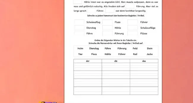 Arbeitsblatt Artikel Training 2.Klasse - Kostenloses Unterrichtsmaterial von Legakulie.info