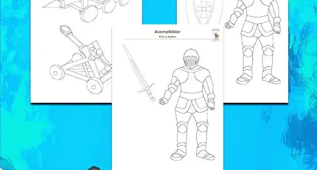 Arbeitsblatt Ausmalbilder Ritter Waffen - Kostenloses Unterrichtsmaterial von Legakulie.info