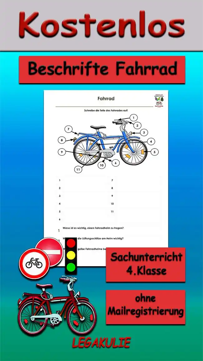 Arbeitsblatt Beschrifte Fahrrad - Kostenloses Unterrichtsmaterial von Legakulie.info