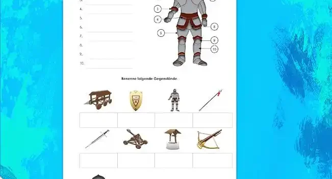 Beschrifte Ritter Waffen Geschichte - Kostenloses Unterrichtsmaterial von Legakulie.info