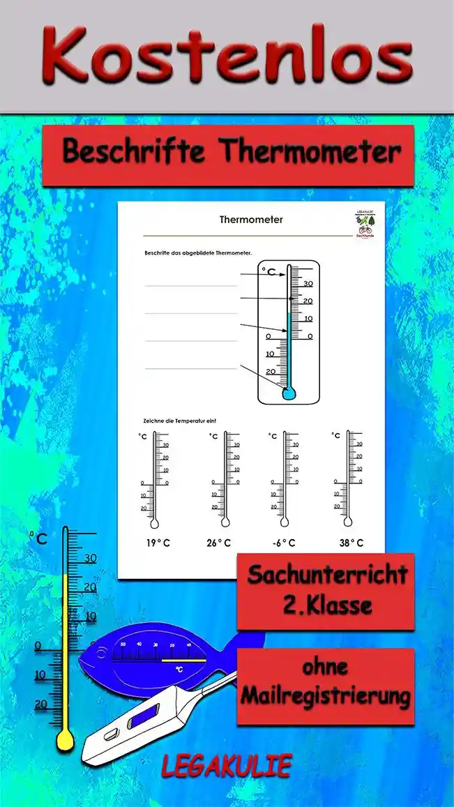 Arbeitsblatt Beschrifte Thermometer - Kostenloses Unterrichtsmaterial von Legakulie.info