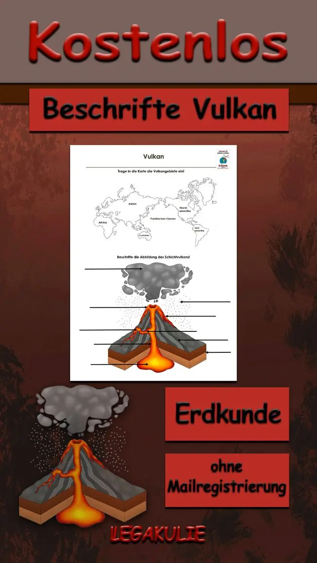 Arbeitsblatt Beschrifte Vulkan - Kostenloses Unterrichtsmaterial von Legakulie.info