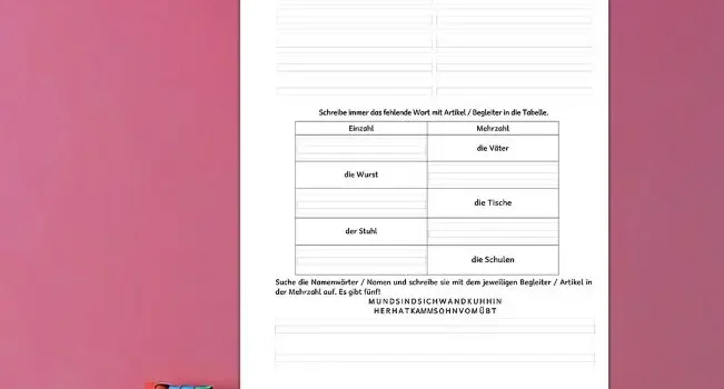 Arbeitsblatt Einzahl Mehrzahl 2.Klasse - Kostenloses Unterrichtsmaterial von Legakulie.info