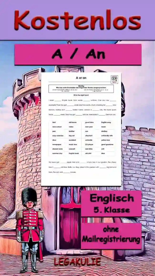 Arbeitsblatt A AN 5.Klasse Englisch - Kostenloses Unterrichtsmaterial von Legakulie.info
