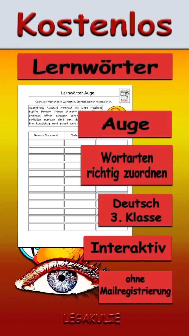 Lernwörter Auge Deutsch - Kostenlos von Legakulie.info