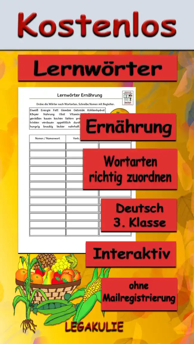 Lernwörter Ernährung Deutsch - Kostenlos von Legakulie.info