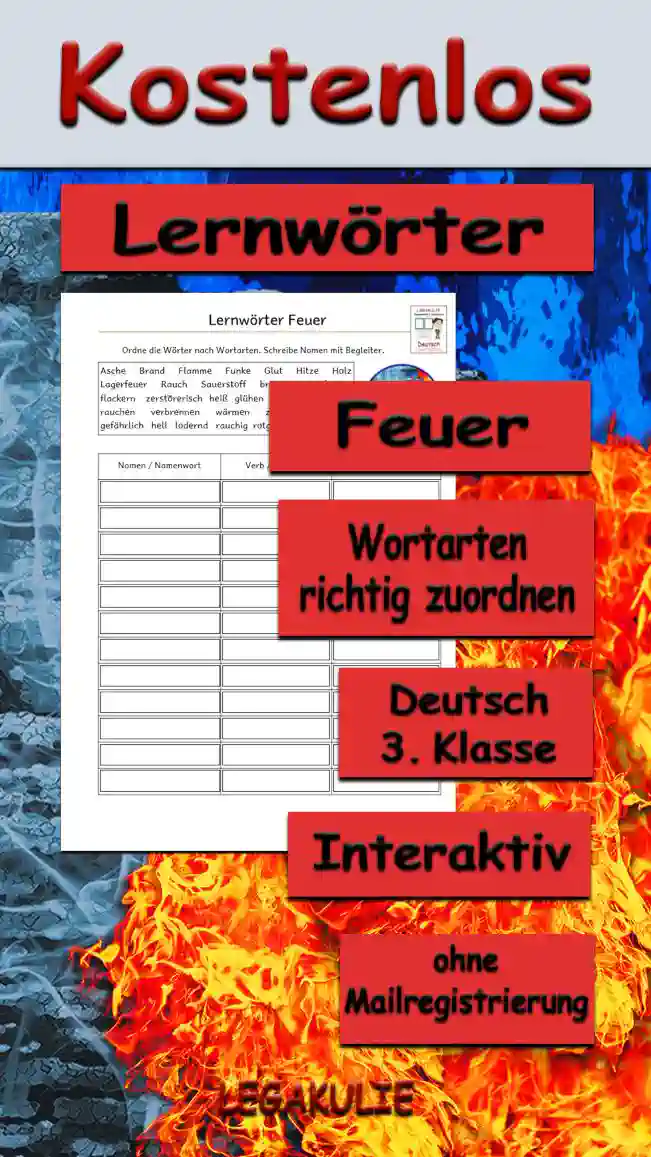 Lernwörter Feuer Deutsch - Kostenlos von Legakulie.info