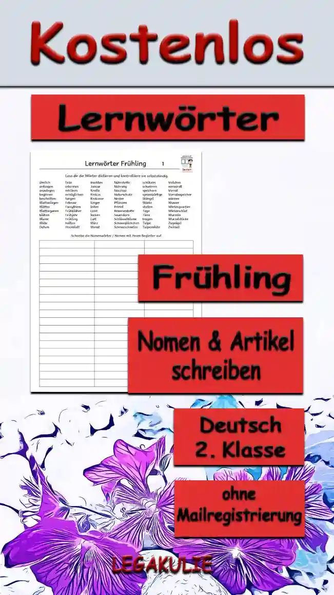 Lernwörter Frühling Deutsch - Kostenloses Unterrichtsmaterial von Legakulie.info