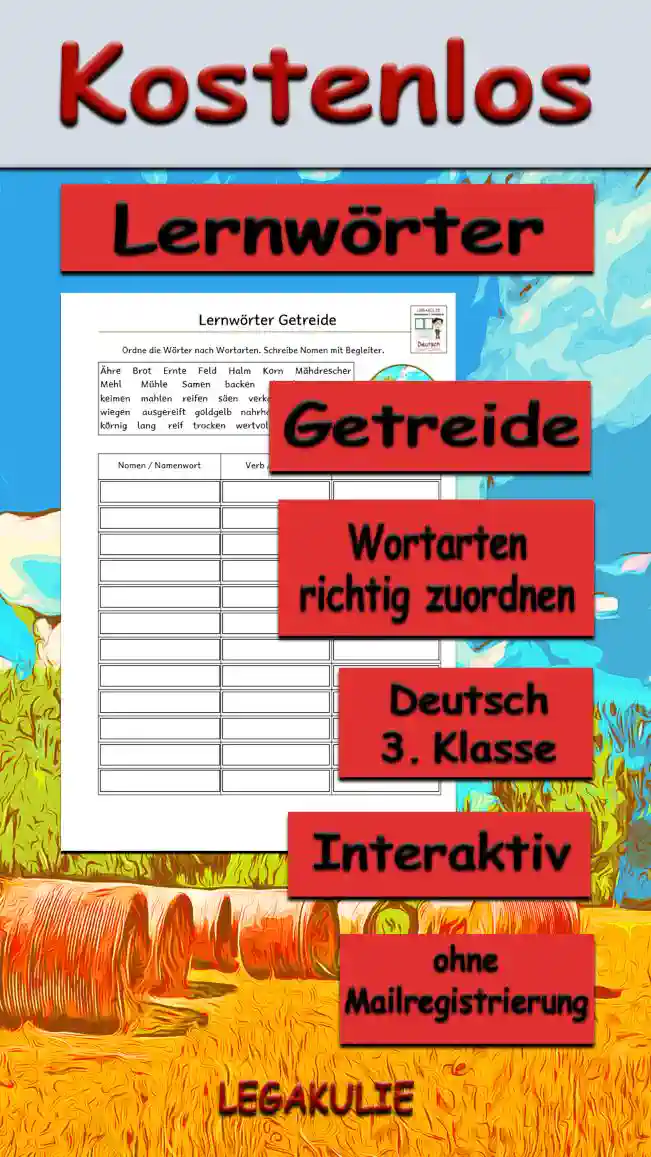 Lernwörter Getreide Deutsch - Kostenlos von Legakulie.info