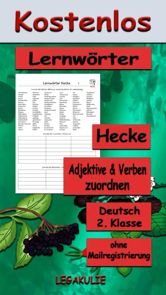 Lernwörter Hecke Deutsch - Kostenloses Unterrichtsmaterial von Legakulie.info