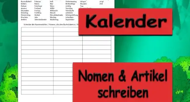 Arbeitsblatt Lernwörter Kalender - Kostenloses Unterrichtsmaterial von Legakulie.info