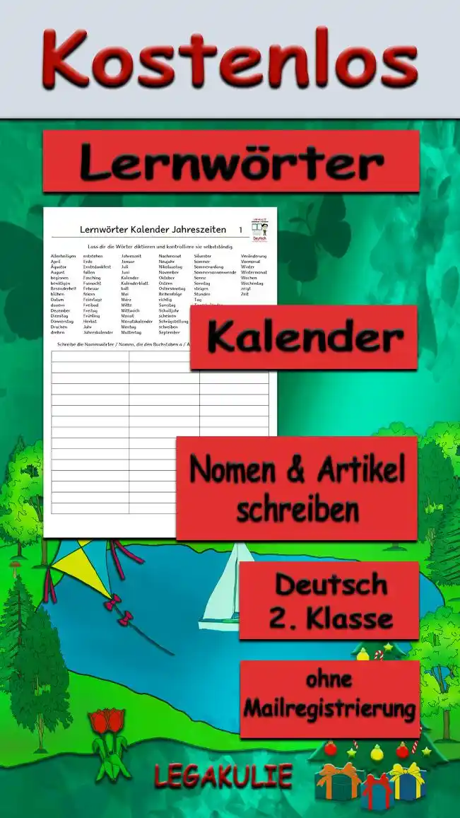 Arbeitsblatt Lernwörter Kalender - Kostenloses Unterrichtsmaterial von Legakulie.info