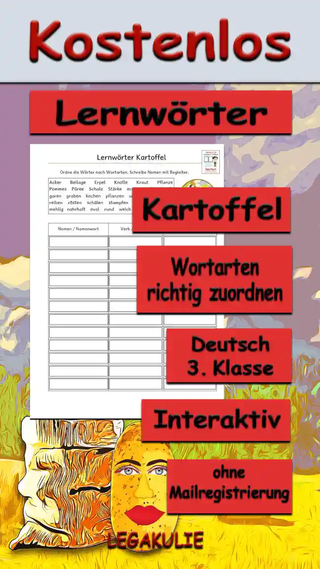 Lernwörter Kartoffel Deutsch - Kostenlos von Legakulie.info
