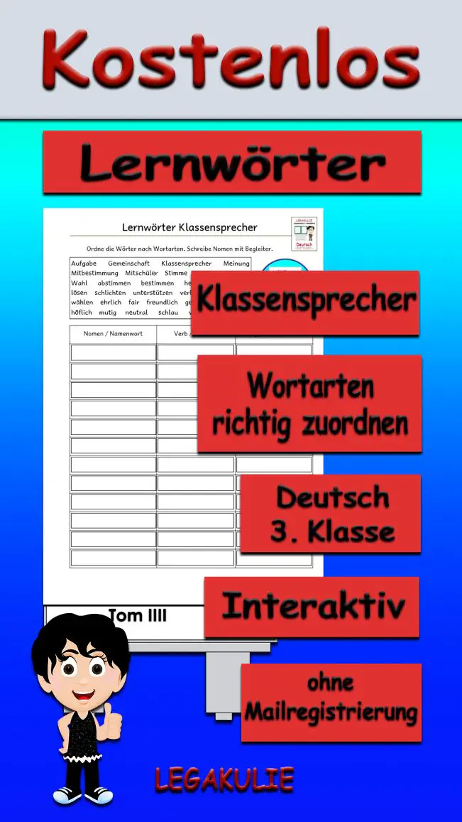 Lernwörter Klassensprecher Deutsch - Kostenlos von Legakulie.info