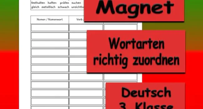 Lernwörter Magnet Deutsch - Kostenlos von Legakulie.info