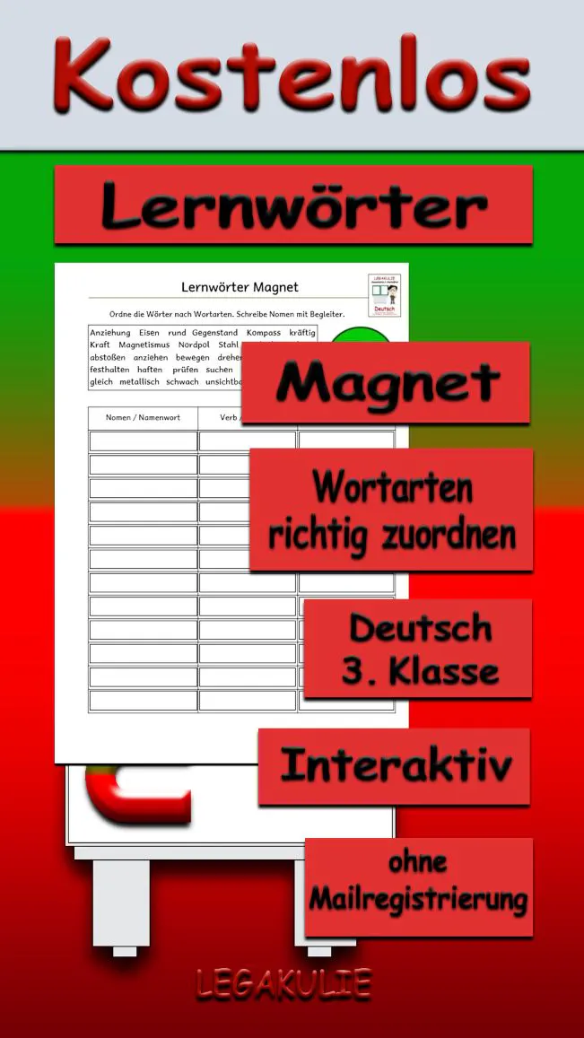 Lernwörter Magnet Deutsch - Kostenlos von Legakulie.info