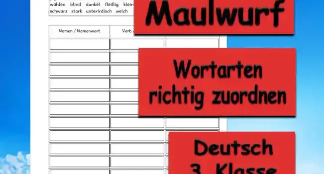 Lernwörter Maulwurf Deutsch - Kostenlos von Legakulie.info