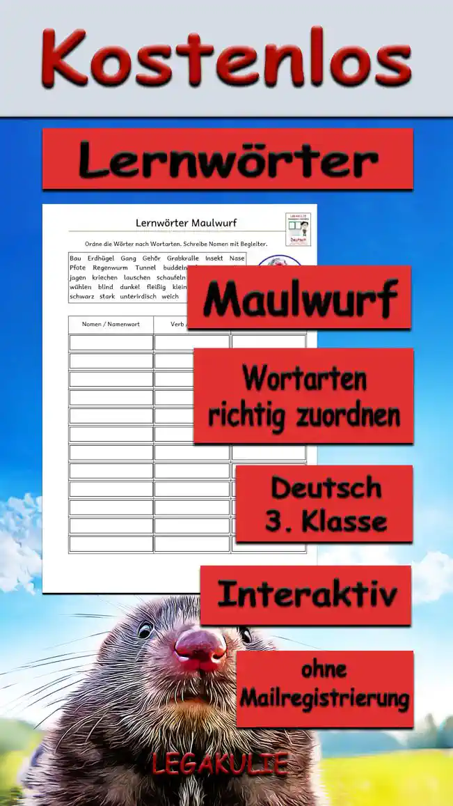 Lernwörter Maulwurf Deutsch - Kostenlos von Legakulie.info