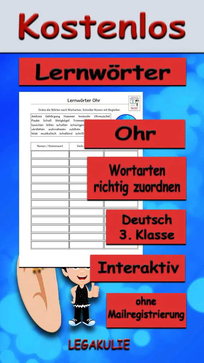 Lernwörter Ohr Deutsch - Kostenlos von Legakulie.info