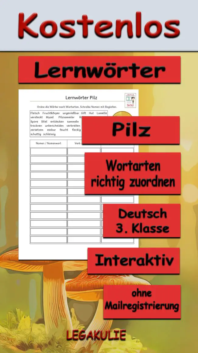 Lernwörter Pilz Deutsch - Kostenlos von Legakulie.info