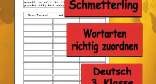 Lernwörter Schmetterling Deutsch - Kostenlos von Legakulie.info
