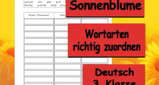 Lernwörter Sonnenblume Deutsch - Kostenlos von Legakulie.info
