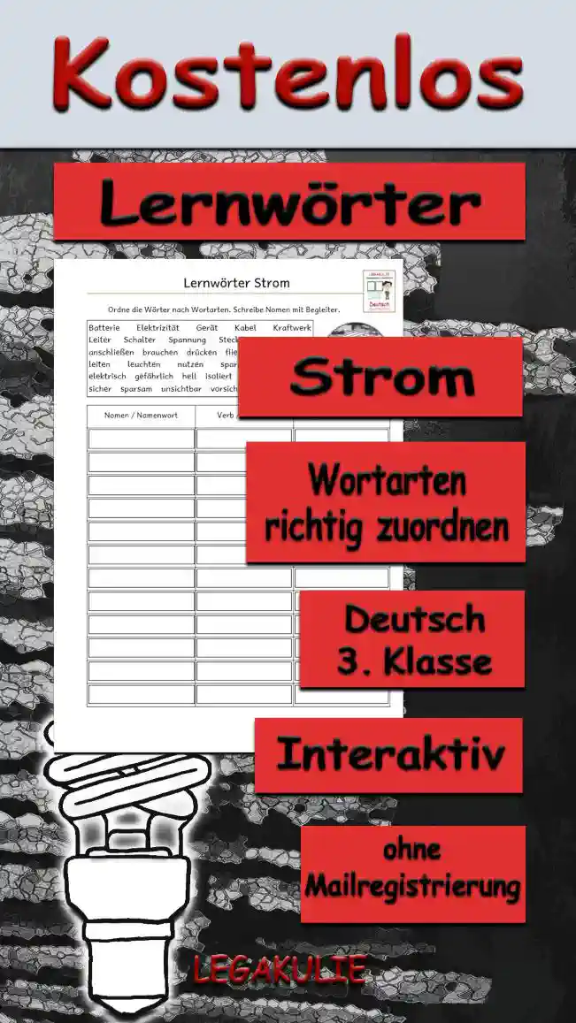 Lernwörter Strom Deutsch - Kostenlos von Legakulie.info