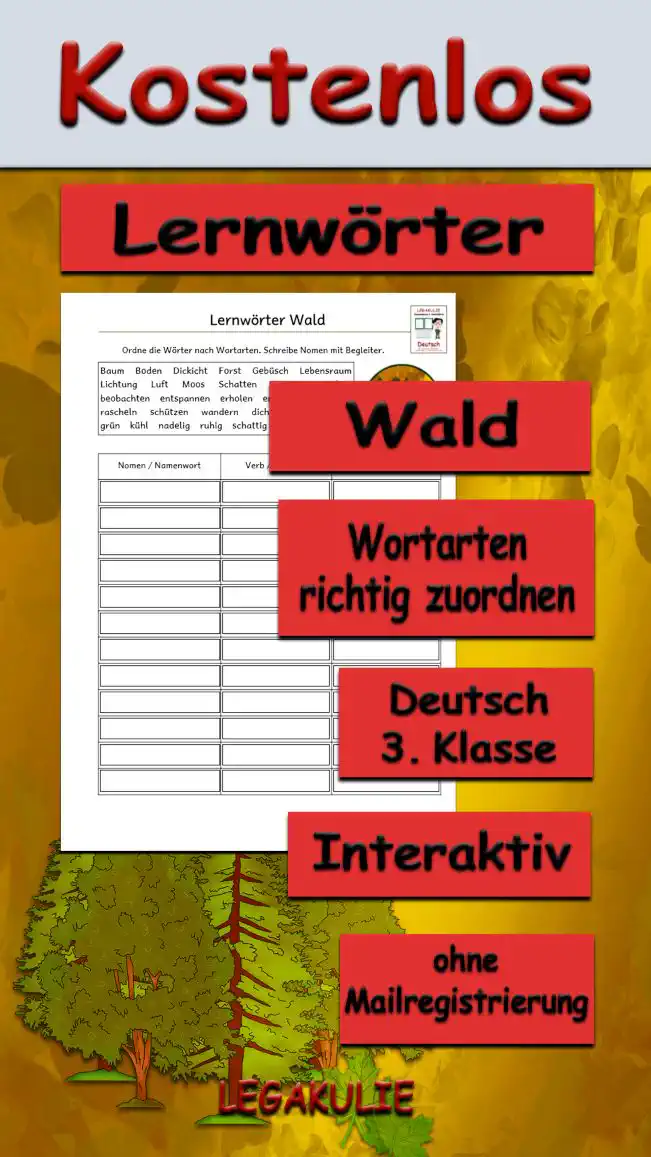 Lernwörter Wald Deutsch - Kostenlos von Legakulie.info