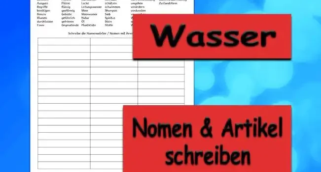 Arbeitsblatt Lernwörter Wasser - Kostenloses Unterrichtsmaterial von Legakulie.info