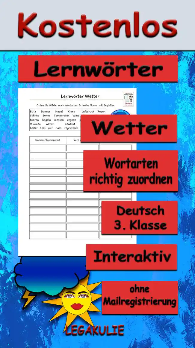 Lernwörter Wetter Deutsch - Kostenlos von Legakulie.info