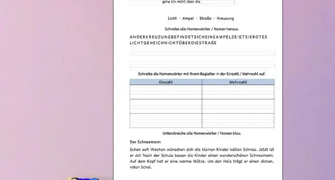 Arbeitsblatt Nomen Training 2.Klasse Deutsch - Kostenloses Unterrichtsmaterial von Legakulie.info