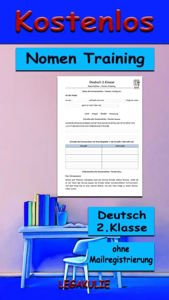 Arbeitsblatt Nomen Training 2.Klasse Deutsch - Kostenloses Unterrichtsmaterial von Legakulie.info