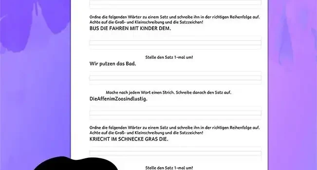 Arbeitsblatt Satztraining 1.Klasse - Kostenloses Unterrichtsmaterial von Legakulie.info