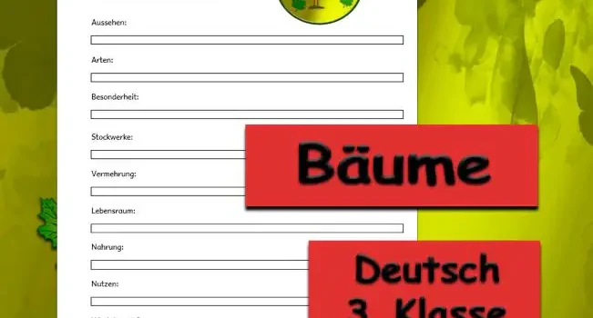 Steckbrief Bäume Deutsch - Kostenlos von Legakulie.info Steckbrief: Bäume Name: Laub- und Nadelbäume Typ: Mehrjährige Holzpflanzen. Aussehen: Bestehen aus Wurzel, Stamm, Ästen, Zweigen und Blättern. Arten: Laubbäume (Blätter) und Nadelbäume (Nadeln). Besonderheit: Sie produzieren den Sauerstoff, den wir zum Atmen brauchen. Stockwerke: Wurzeln im Boden, Stamm in der Mitte, Krone oben. Vermehrung: Über Samen (z.B. Eicheln, Kastanien) oder Flugsammler. Lebensraum: Wälder, Parks, Gärten und Alleen. Nahrung: Sie „essen“ Sonnenlicht, Wasser und Luft (Fotosynthese). Nutzen: Holz als Baustoff, Schatten und Lebensraum für Tiere. Wie leben sie? Sie wachsen jedes Jahr ein Stück (Jahresringe). Was bilden sie? Eine riesige Krone, die im Wald ein Dach bildet.