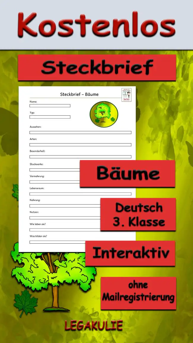 Steckbrief Bäume Deutsch - Kostenlos von Legakulie.info