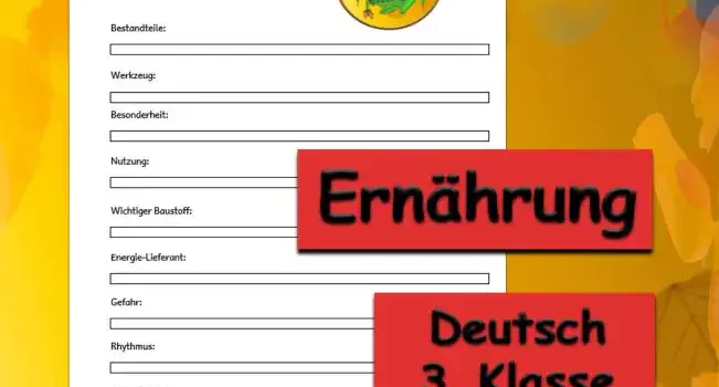 Steckbrief Ernährung Deutsch - Kostenlos von Legakulie.info [STECKBRIEF] | Name: Gesunde Ernährung | Typ: Lebenswichtige Energiequelle für den menschlichen Körper | Bestandteile: Kohlenhydrate, gesunde Fette, Eiweiß, Vitamine und Mineralstoffe | Werkzeug: Die Ernährungspyramide zeigt anschaulich, wovon man viel und wovon man wenig essen sollte | Besonderheit: Regelmäßiges Trinken von Wasser bildet die wichtigste Basis für den Organismus | Nutzung: Gibt dem Körper die nötige Kraft für den Sport, das Denken in der Schule und zum gesunden Wachsen | Wichtiger Baustoff: Wertvolles Eiweiß für den Muskelaufbau und Kalzium für starke Knochen, zum Beispiel enthalten in Milchprodukten | Energie-Lieferant: Kohlenhydrate wie in Vollkornbrot, Nudeln oder Kartoffeln geben dem Körper lang anhaltende Kraft | Gefahr: Ein dauerhafter Überschuss an Zucker und Fett macht den Körper müde und auf Dauer krank | Rhythmus: Die regelmäßigen Mahlzeiten Frühstück, Mittagessen und Abendbrot geben dem Tag eine gesunde Struktur | Wie hilft sie: Sie baut Knochen, Muskeln sowie die körpereigenen Abwehrkräfte gezielt auf | Was bewirkt sie: Sie hält den biologischen Motor des Menschen jeden Tag optimal am Laufen