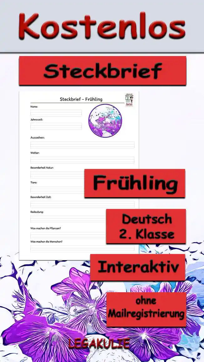 Steckbrief Frühling Deutsch - Kostenlos von Legakulie.info