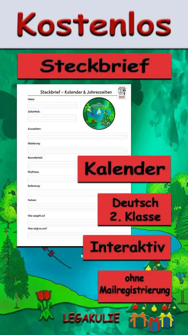 Steckbrief Kalender Deutsch - Kostenlos von Legakulie.info