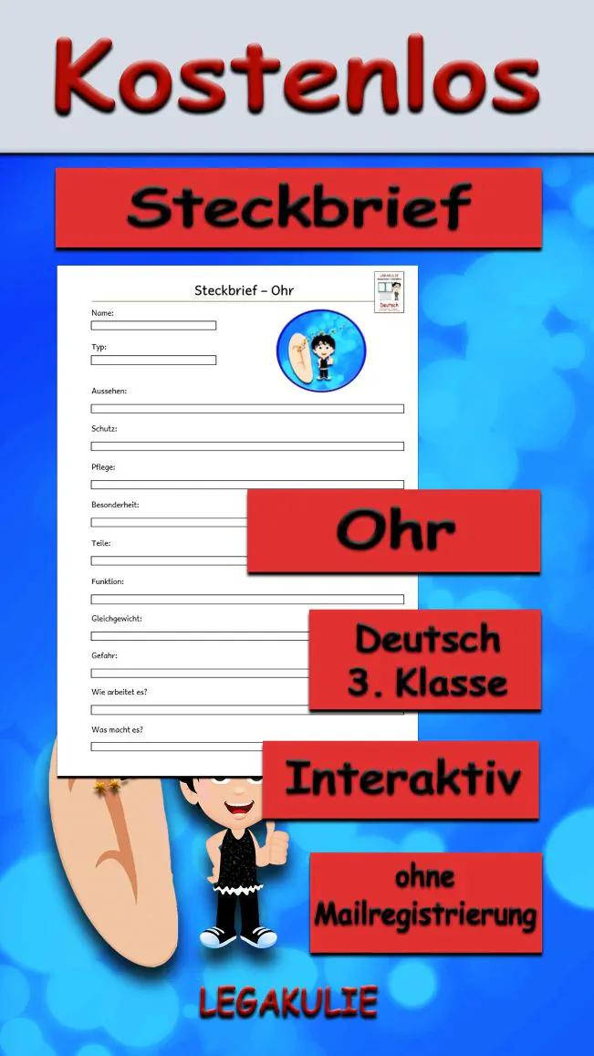 Steckbrief Ohr Deutsch - Kostenlos von Legakulie.info