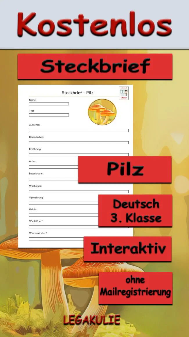 Steckbrief Pilz Deutsch - Kostenlos von Legakulie.info