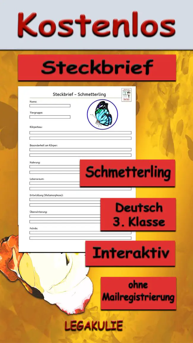 Steckbrief Schmetterling Deutsch - Kostenlos von Legakulie.info.