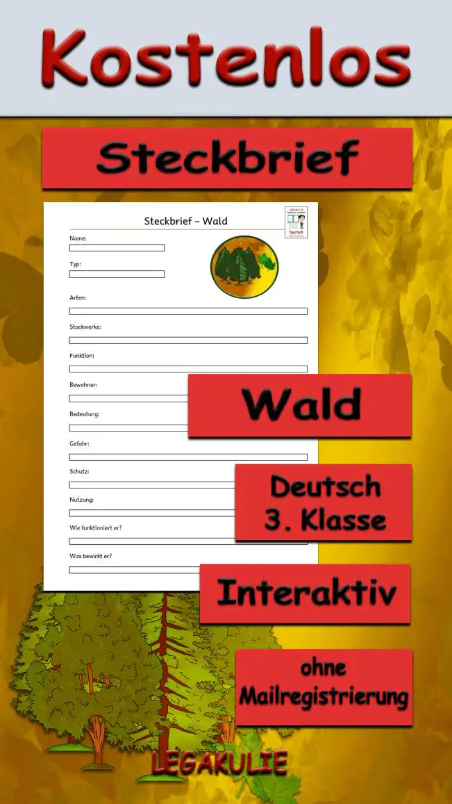 Steckbrief Wald Deutsch - Kostenlos von Legakulie.info